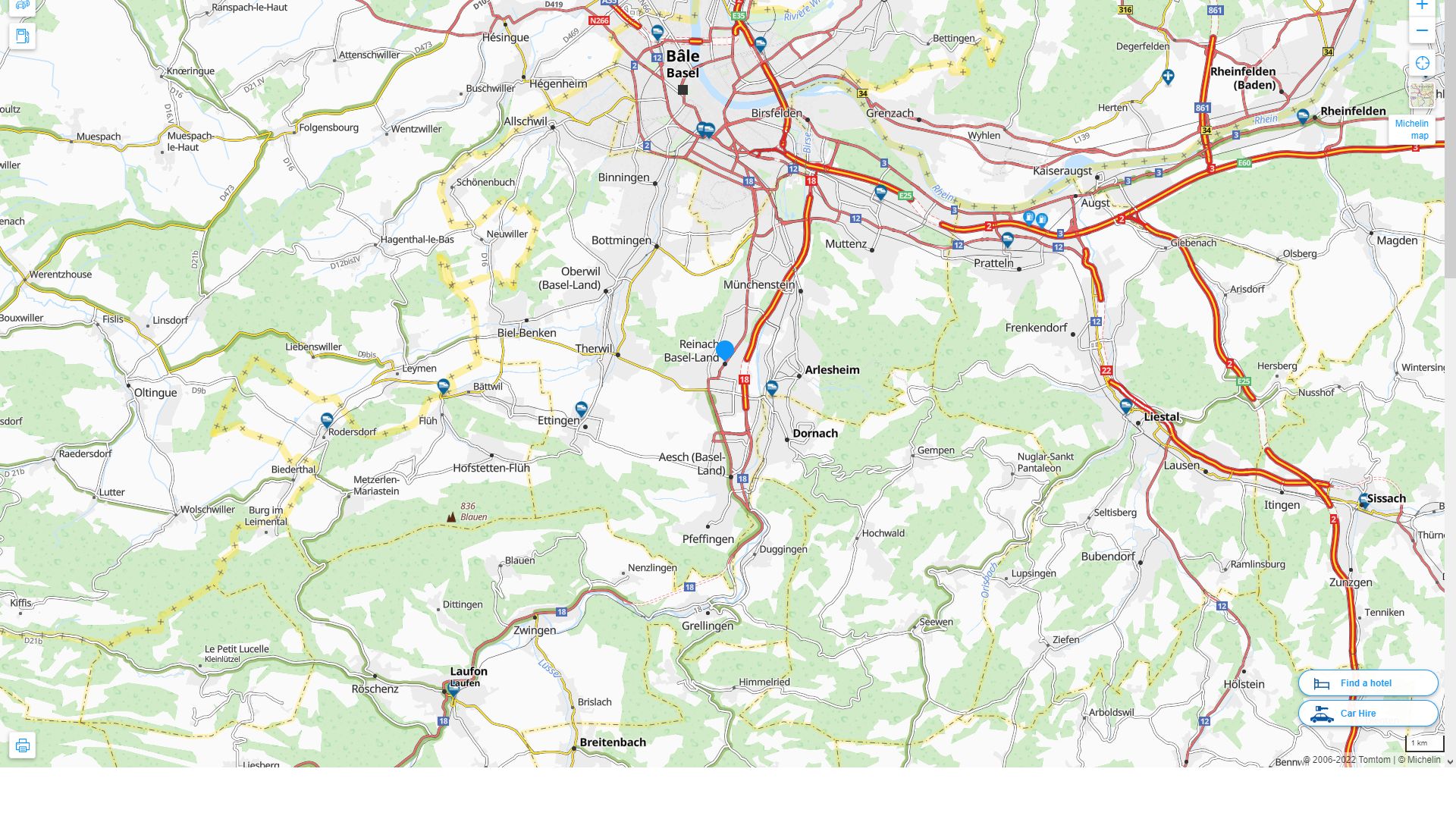 Reinach Suisse Autoroute et carte routiere